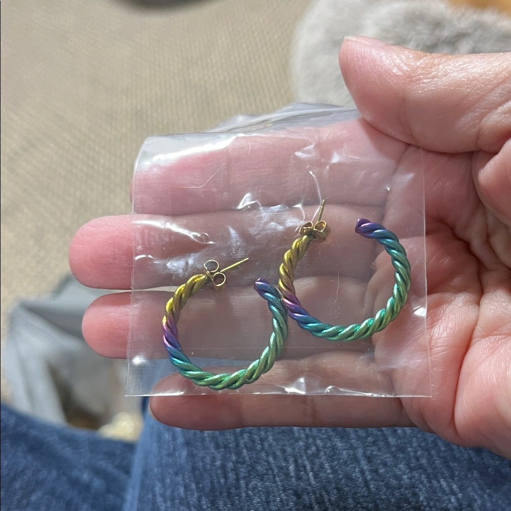 Avon Gold and Multicolor Twisted Hoop Earrings